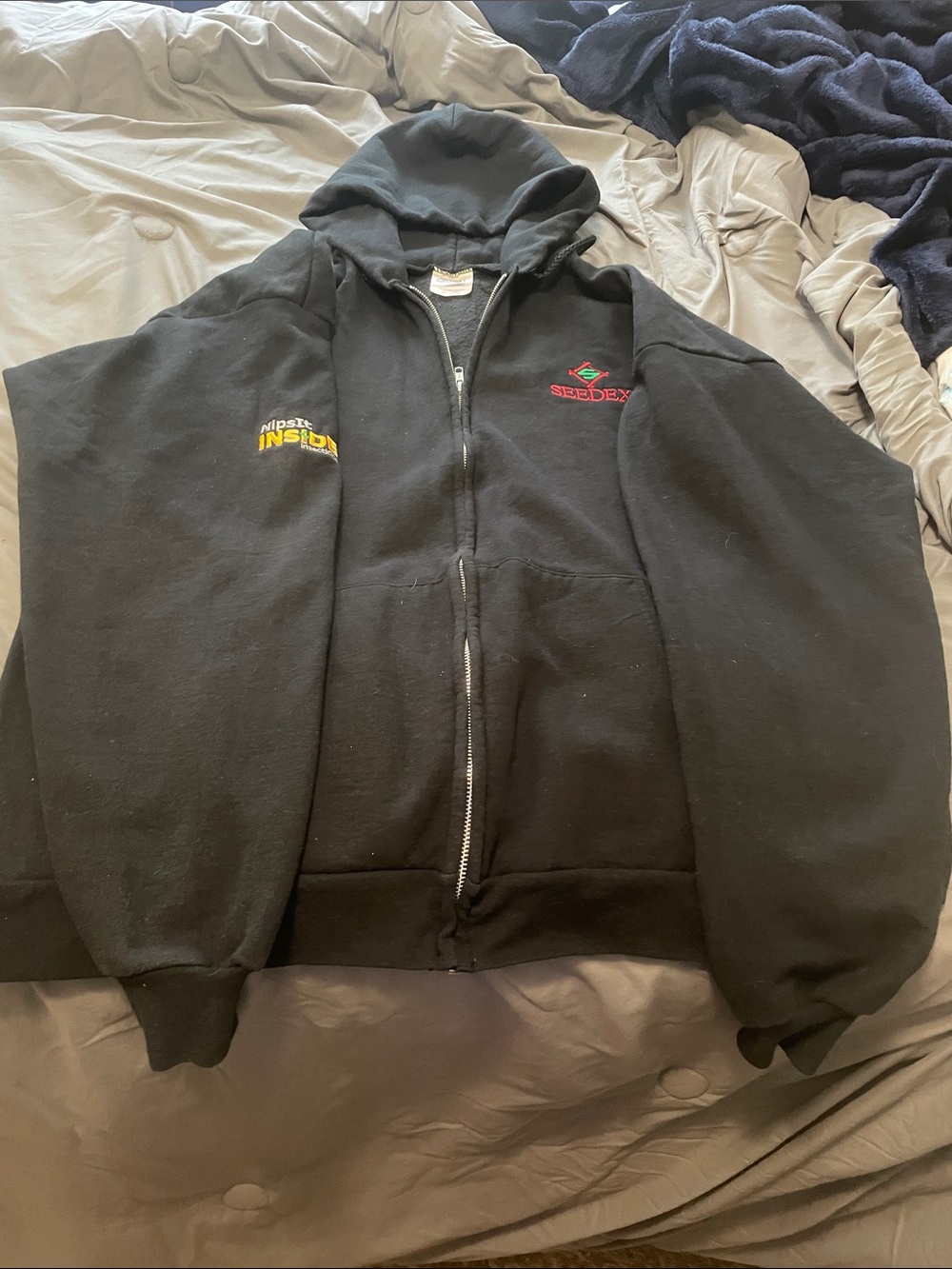 Port and Company Black Zip Hoodie with Embroidered Logos